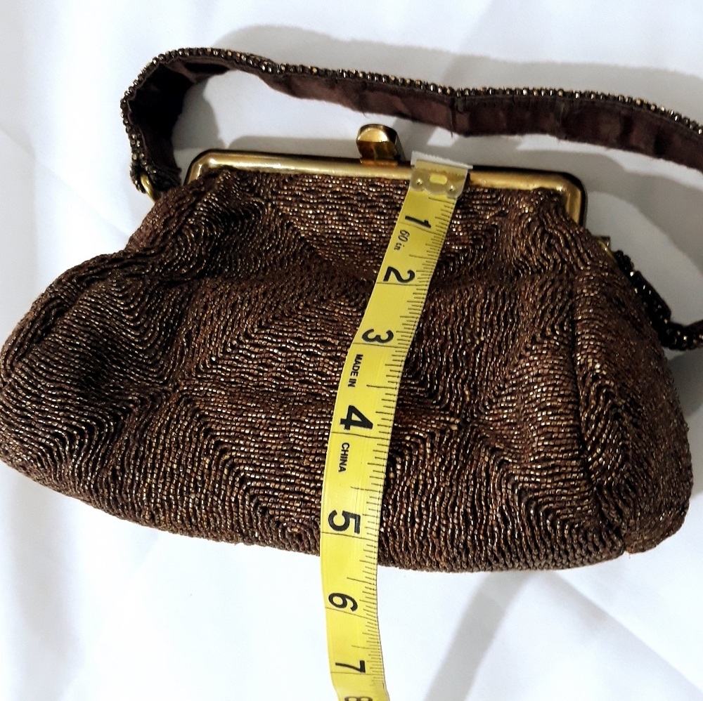 Vintage Fre-Mor Bronze Beaded Handbag Clutch Purse Brown Lined. - Picture 7 of 8